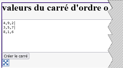Valeurs formatées d'un carré d'ordre 3 Valeurs formatées d'un carré d'ordre 3